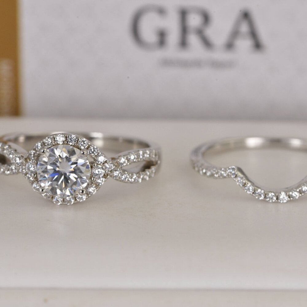 Certified Moissanite Ring 1ct Brilliant Cut Halo 925 Sterling sz 8